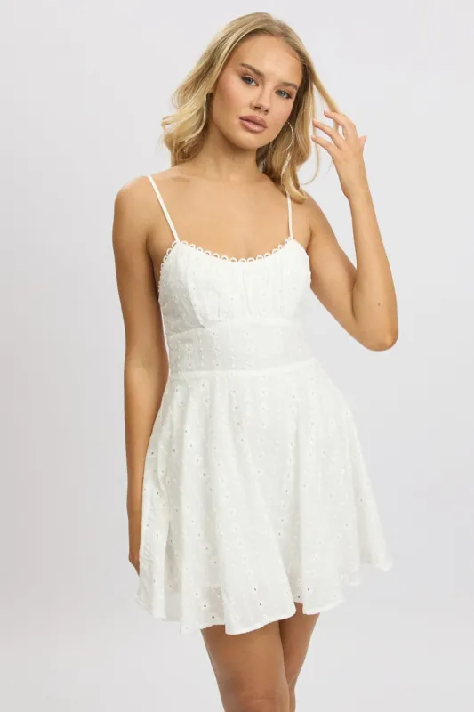 White Fit And Flare Dress Mini Eyelet Fabric sold by Ally Fashion