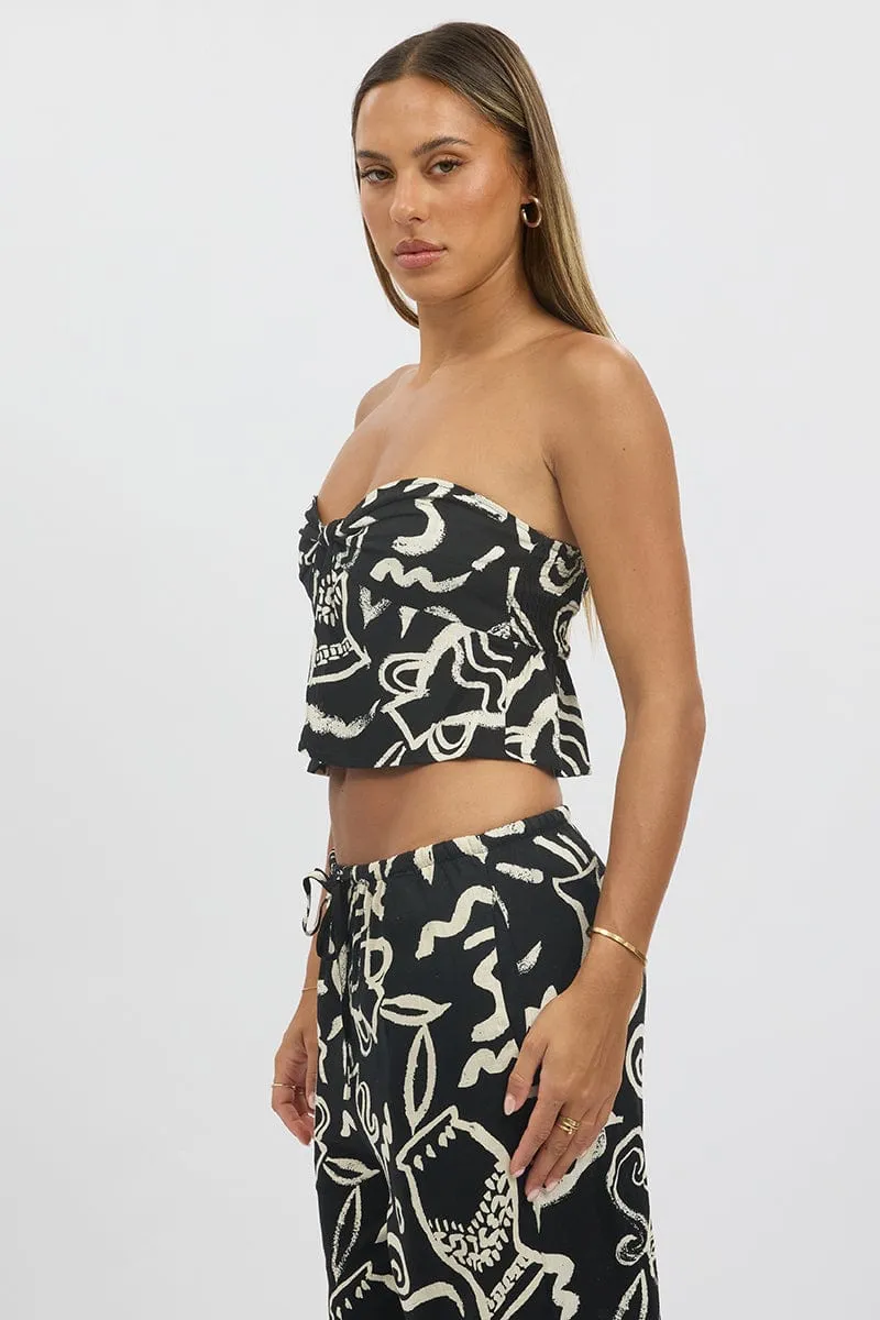 Black Abstract Strapless Top Twist Front Linen Blend sold by Ally Fashion product image thumbnail 4