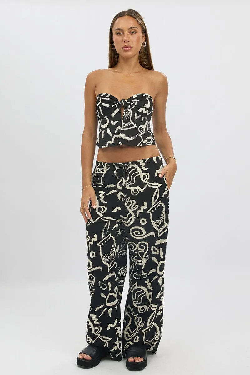 Black Abstract Strapless Top Twist Front Linen Blend sold by Ally Fashion product image thumbnail 2