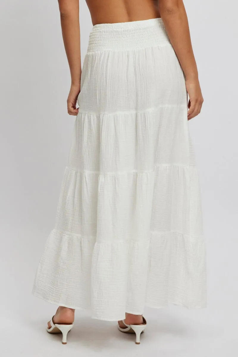 White Maxi Skirt Shirred Waist Tiered Relaxed Fit sold by Ally Fashion product image thumbnail 4