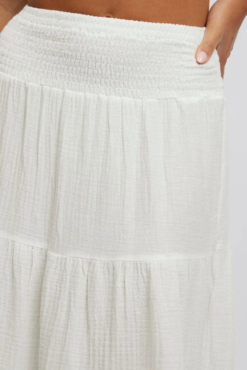 White Maxi Skirt Shirred Waist Tiered Relaxed Fit sold by Ally Fashion product image thumbnail 5