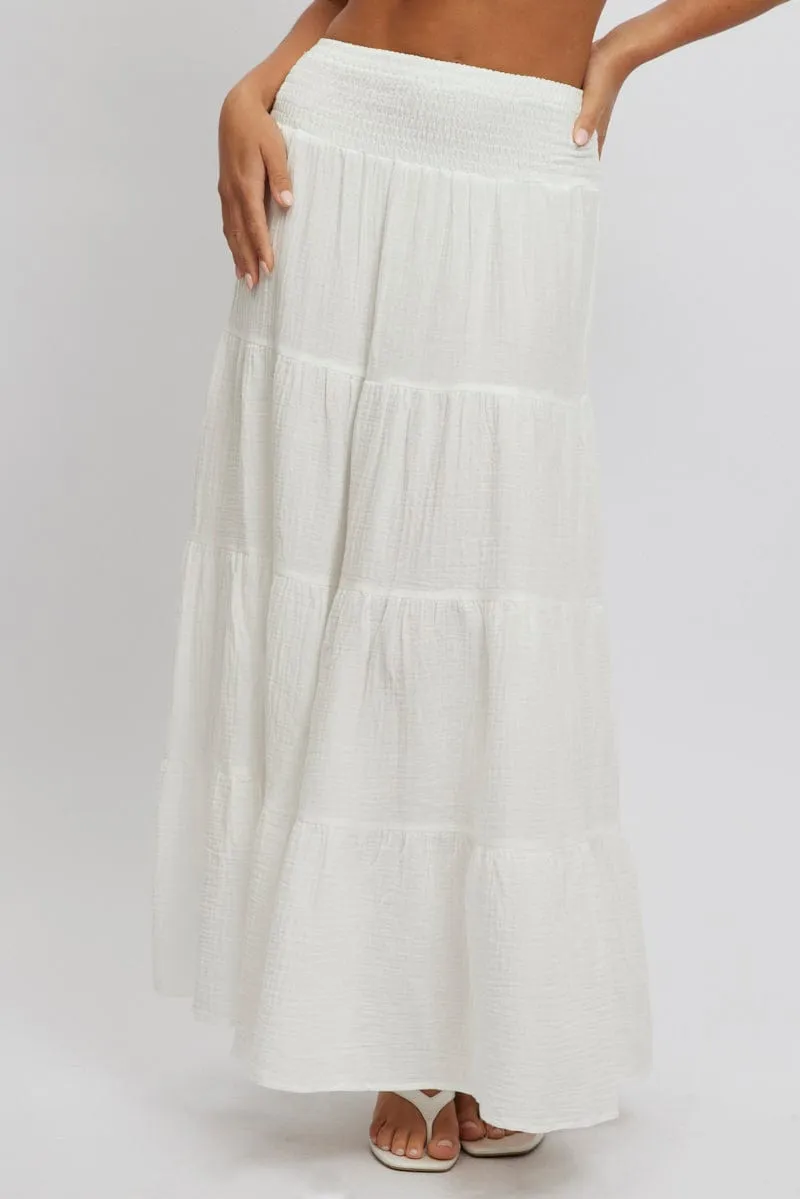 White Maxi Skirt Shirred Waist Tiered Relaxed Fit sold by Ally Fashion product image thumbnail 2