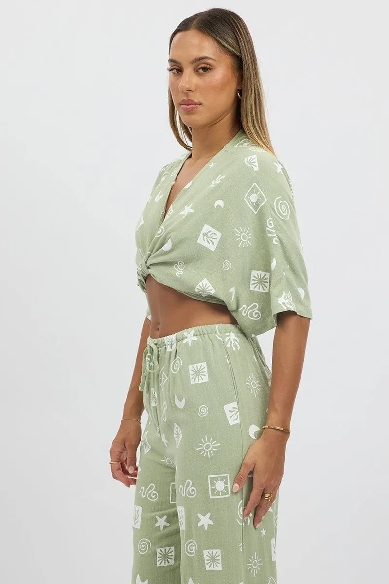 Green Abstract Tie Up Bolero Short Sleeve sold by Ally Fashion product image thumbnail 4