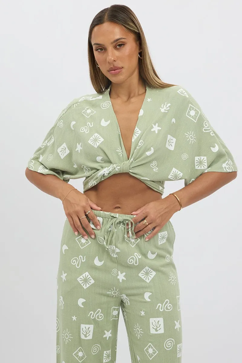 Green Abstract Tie Up Bolero Short Sleeve sold by Ally Fashion