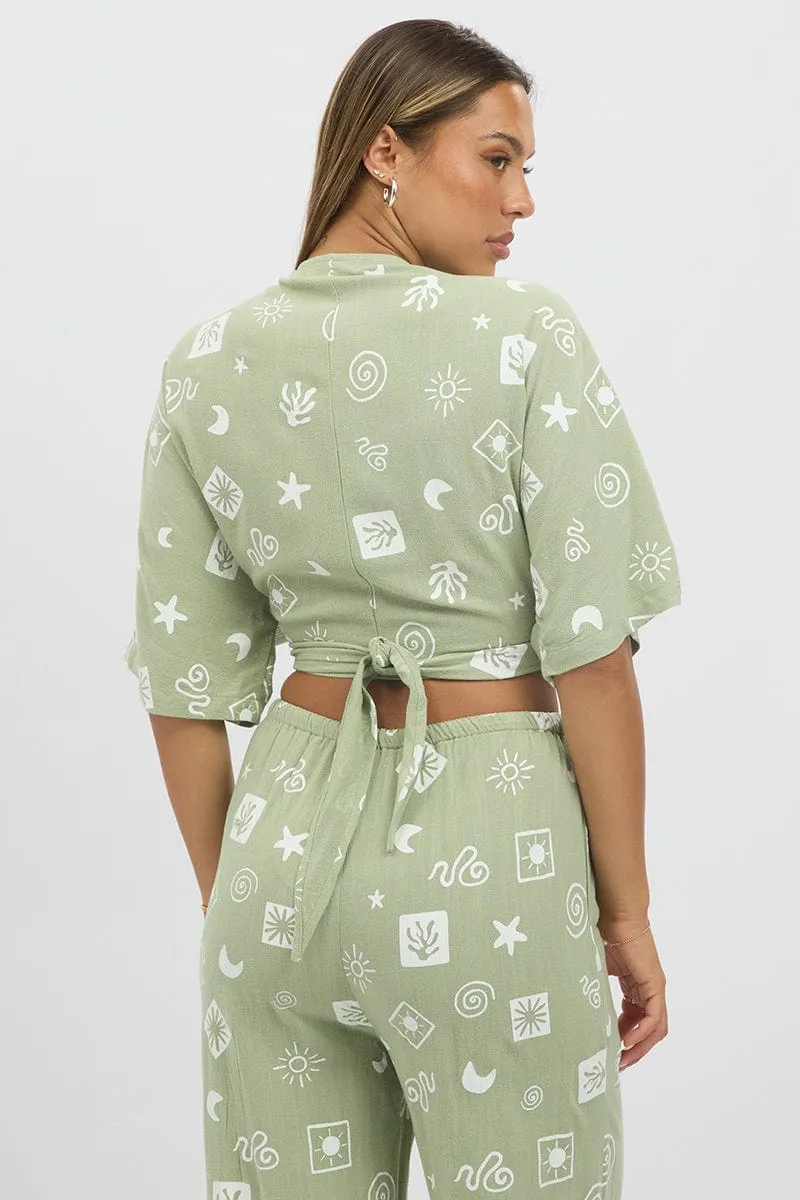 Green Abstract Tie Up Bolero Short Sleeve sold by Ally Fashion product image thumbnail 5