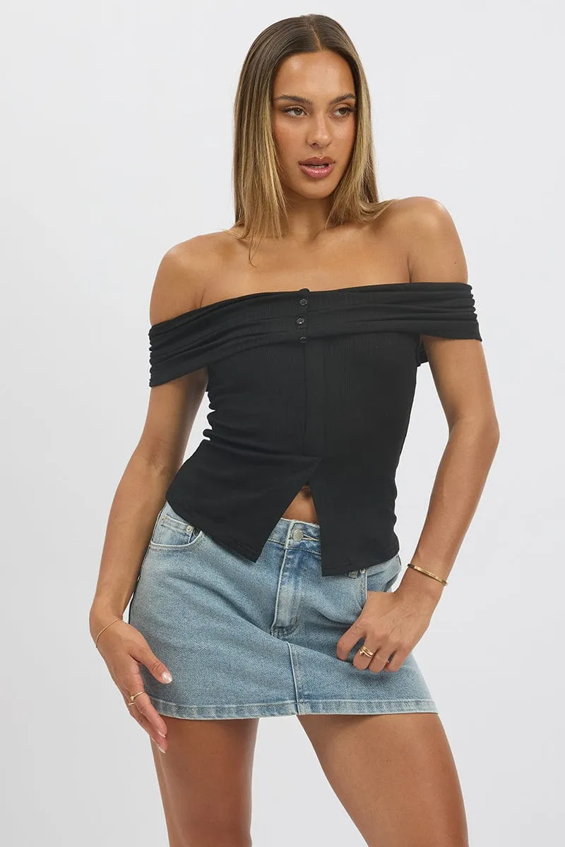 Black Off Shoulder Top Rib sold by Ally Fashion
