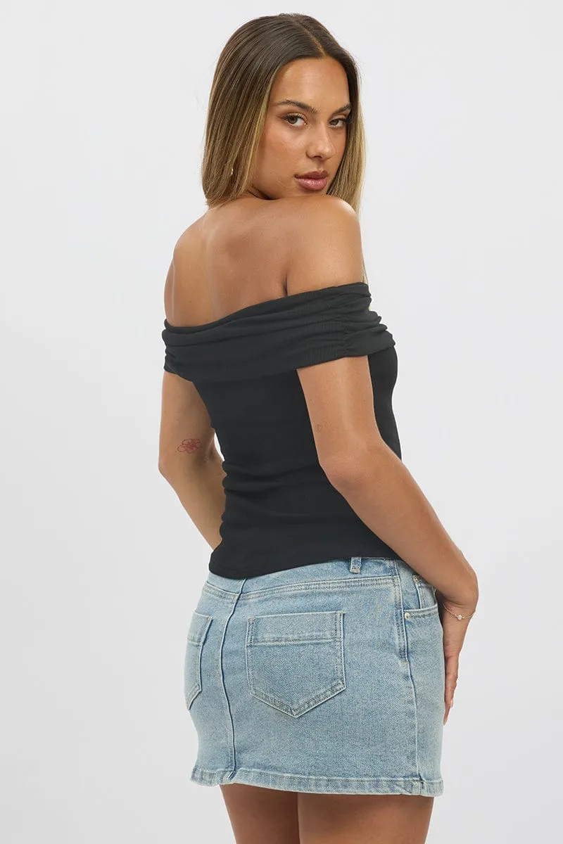 Black Off Shoulder Top Rib sold by Ally Fashion product image thumbnail 5