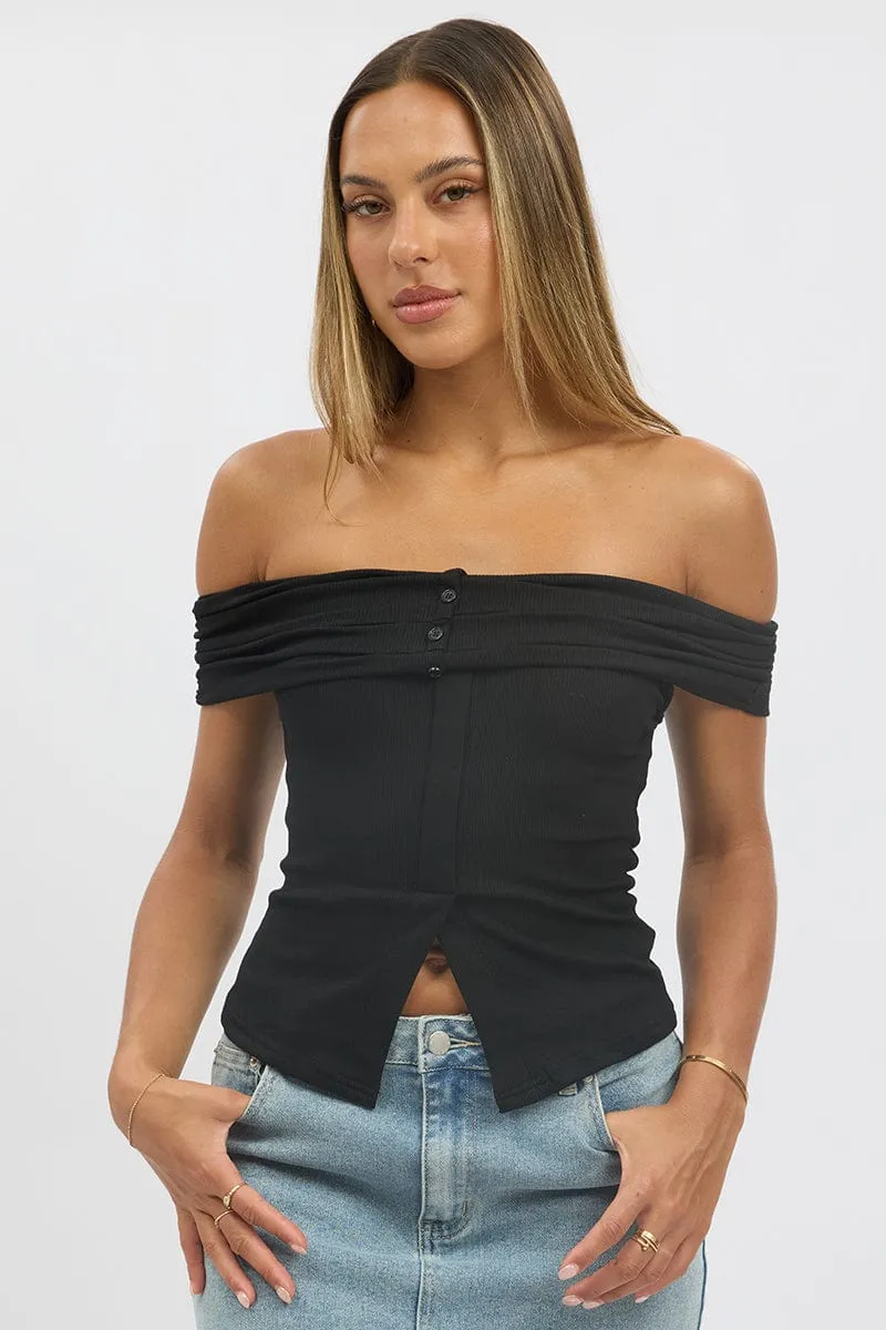 Black Off Shoulder Top Rib sold by Ally Fashion product image thumbnail 3