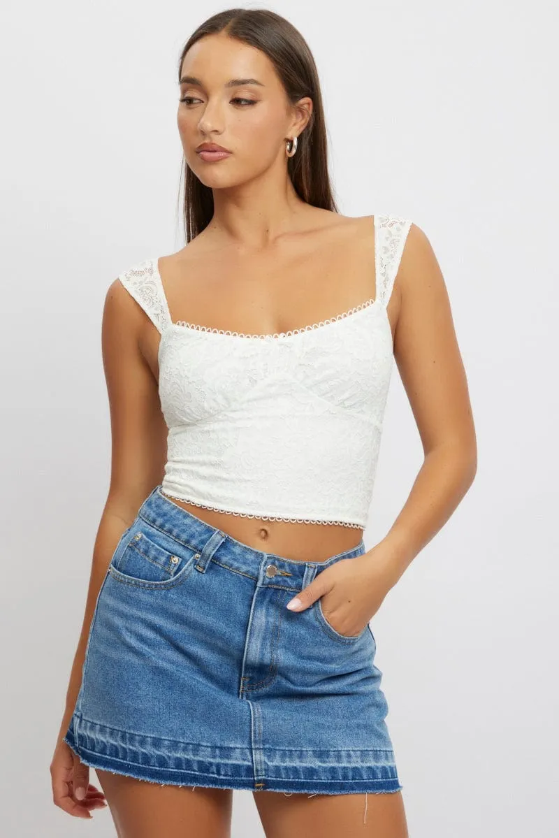 White Lace Top Sleeveless sold by Ally Fashion