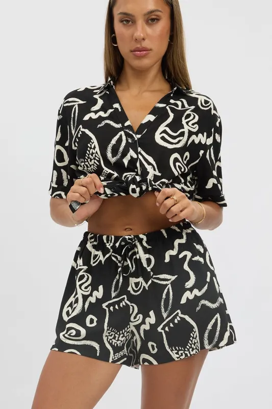 Black Abstract Shorts Mid Rise sold by Ally Fashion