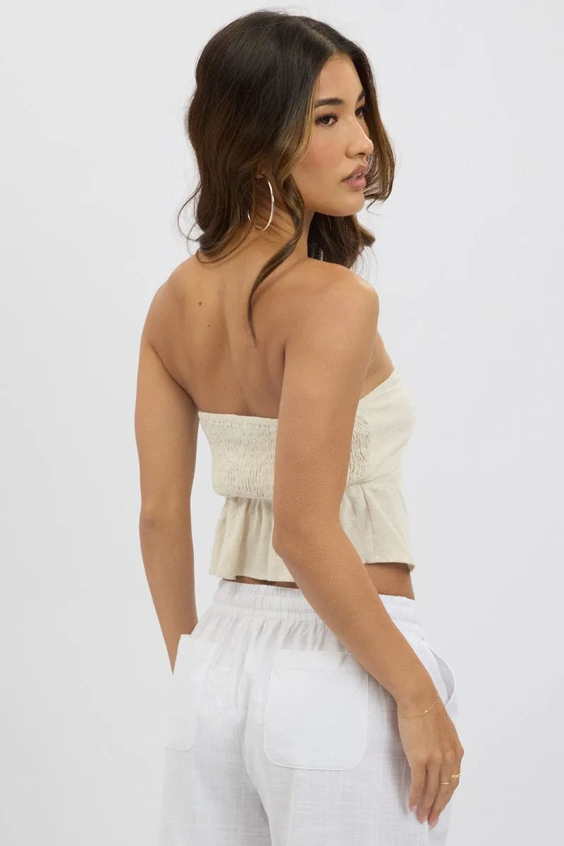 Beige Tube Top Strapless Open Front Linen Blend sold by Ally Fashion product image thumbnail 5