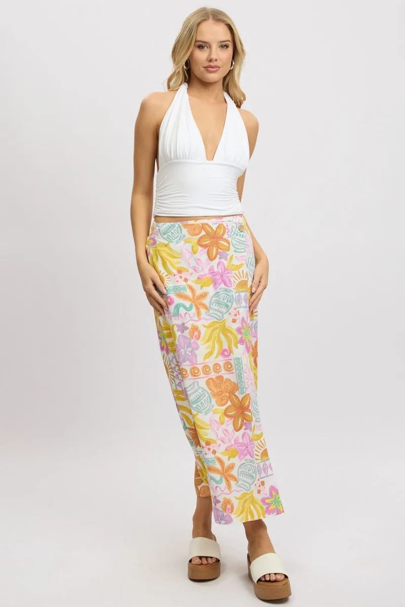 White Abstract Wrap Skirt High Waisted Midaxi sold by Ally Fashion product image thumbnail 2