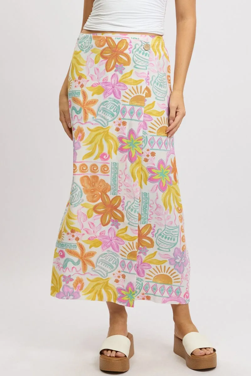 White Abstract Wrap Skirt High Waisted Midaxi sold by Ally Fashion product image thumbnail 3