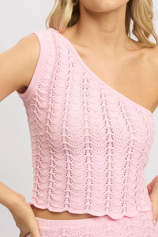 Pink Knit Top One Shoulder sold by Ally Fashion