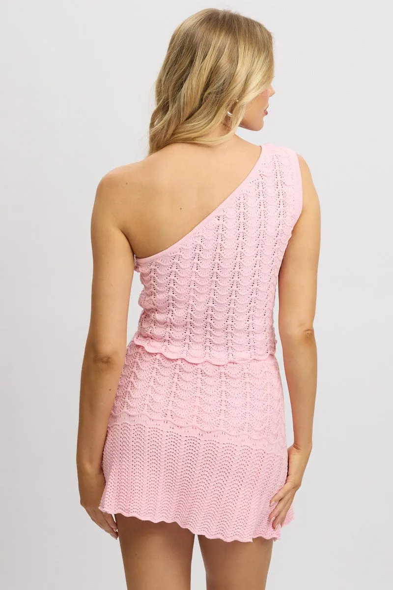 Pink Knit Top One Shoulder sold by Ally Fashion product image thumbnail 5