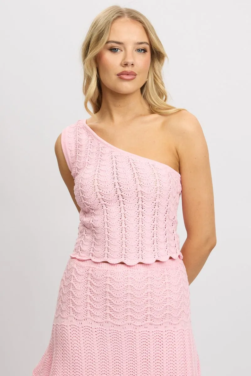 Pink Knit Top One Shoulder sold by Ally Fashion product image thumbnail 3
