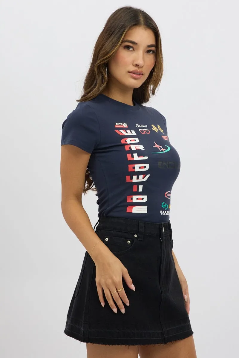 Blue Graphic Tee Short Sleeve sold by Ally Fashion product image thumbnail 4