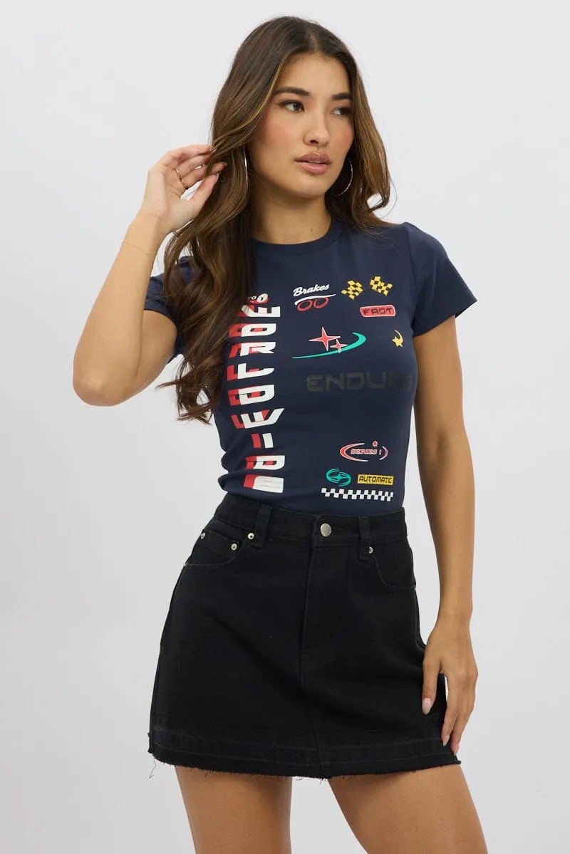 Blue Graphic Tee Short Sleeve sold by Ally Fashion product image thumbnail 3