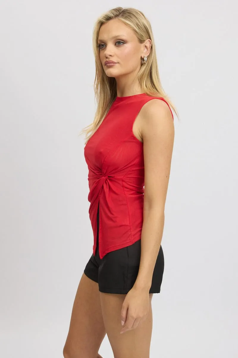 Red Twisted Top Sleeveless Mesh sold by Ally Fashion product image thumbnail 4