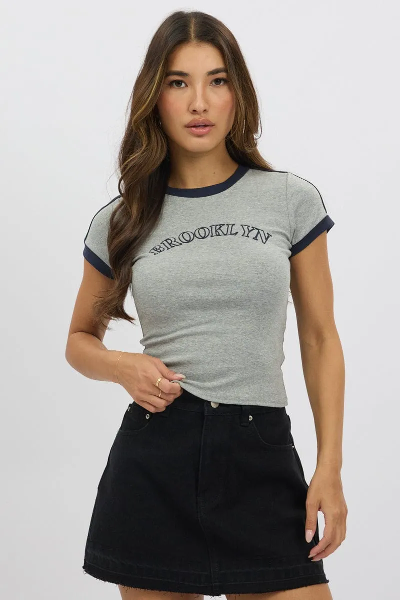 Grey Graphic Tee Short Sleeve sold by Ally Fashion product image thumbnail 3
