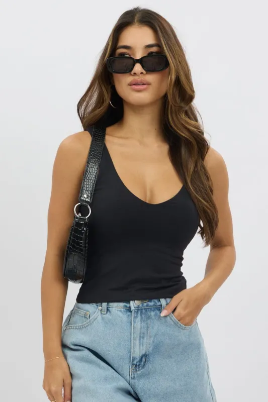 Black Tank Top V Neck Supersoft sold by Ally Fashion