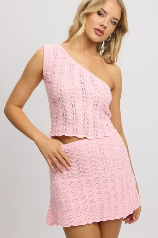 Pink Mini Skirt High Rise Crochet Knit sold by Ally Fashion