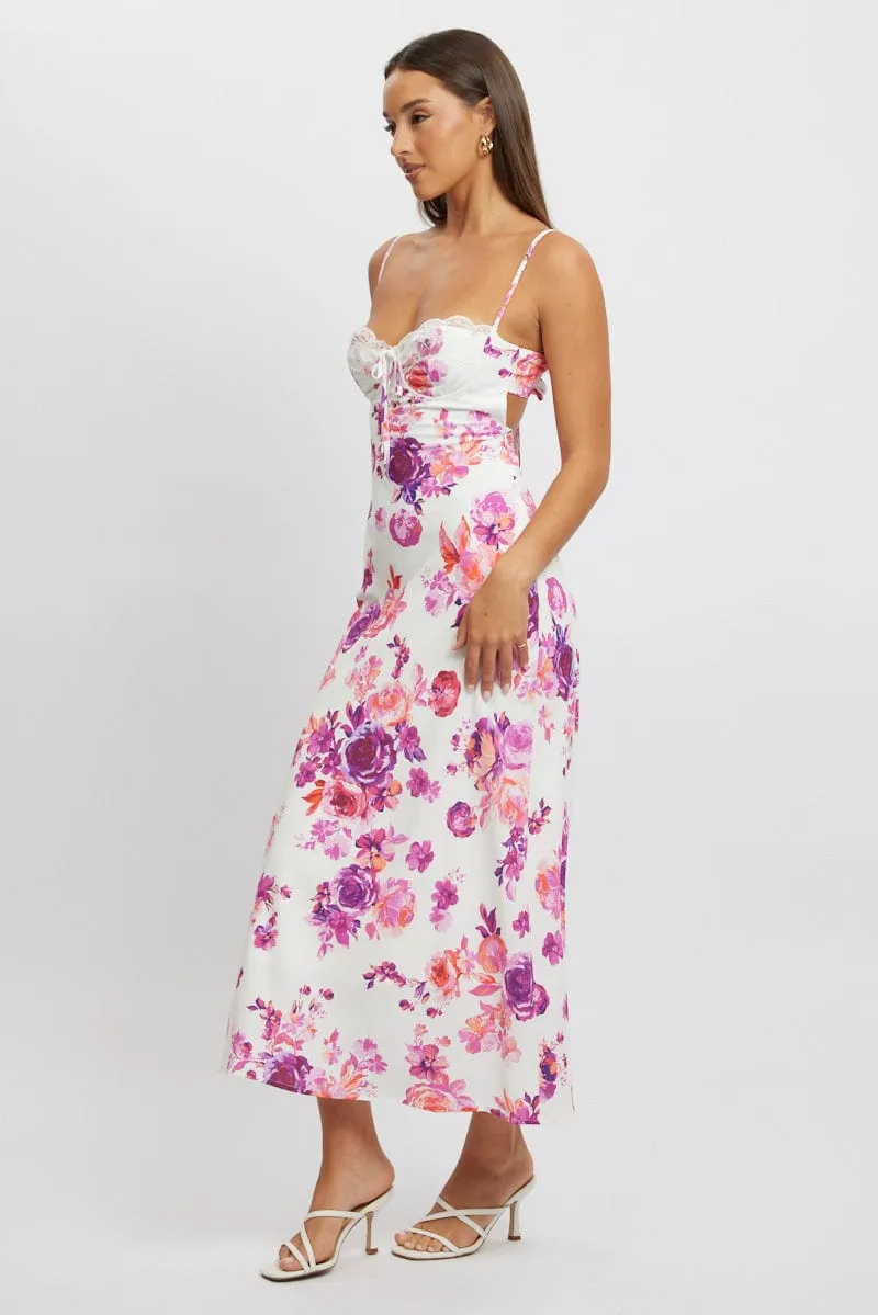 White Floral Maxi Dress Back Tie Satin sold by Ally Fashion product image thumbnail 3
