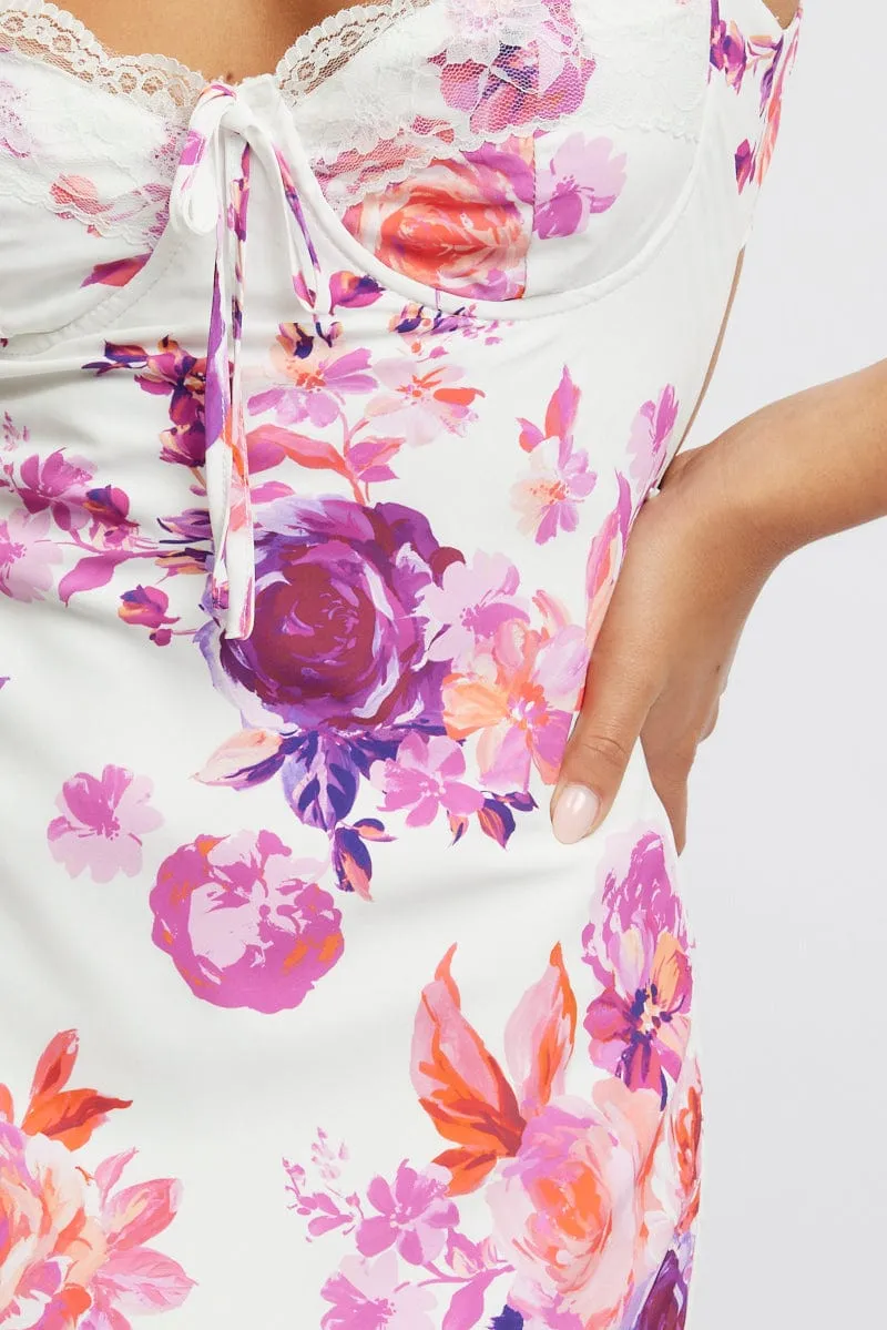 White Floral Maxi Dress Back Tie Satin sold by Ally Fashion product image thumbnail 5