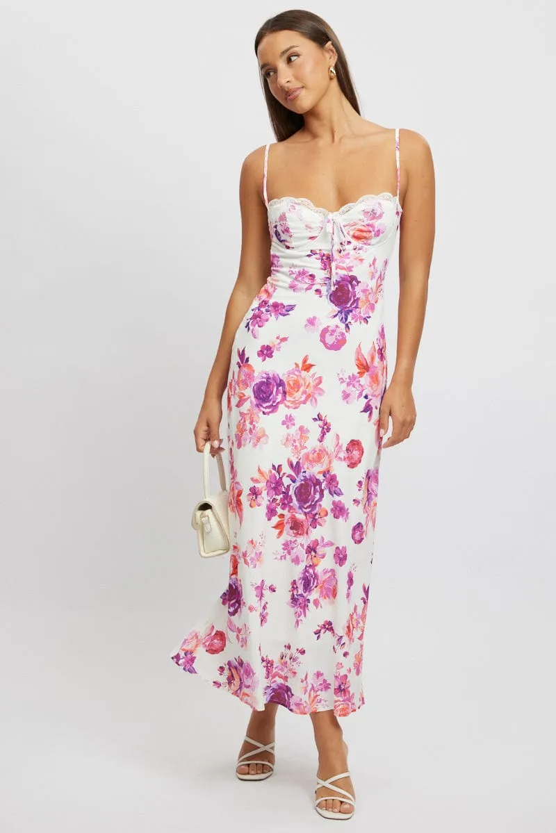 White Floral Maxi Dress Back Tie Satin sold by Ally Fashion product image thumbnail 2