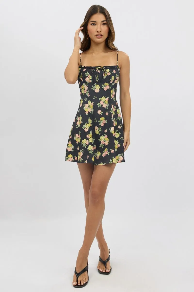 Black Floral Mini Dress Strappy sold by Ally Fashion