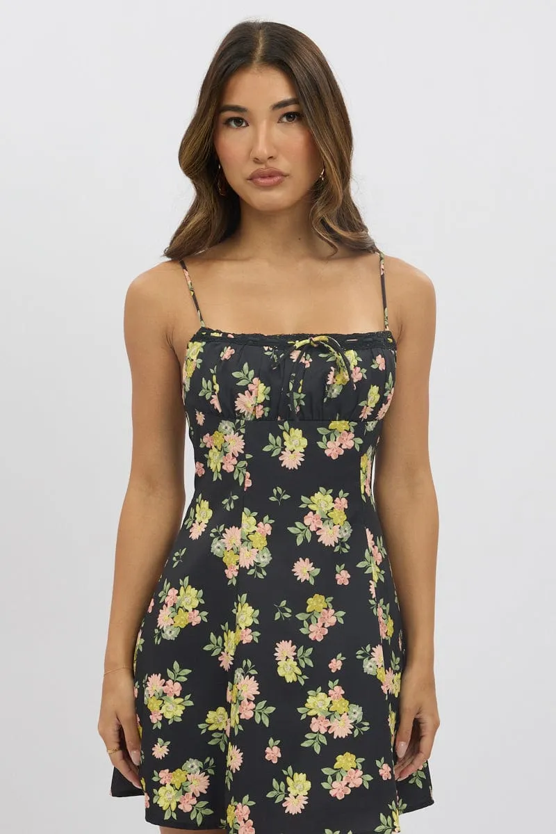 Black Floral Mini Dress Strappy sold by Ally Fashion product image thumbnail 3