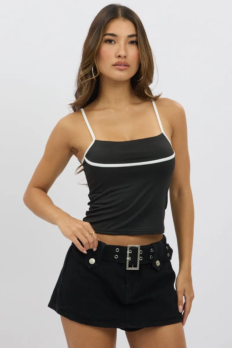 Black Singlet Top Contrast Piping sold by Ally Fashion product image thumbnail 3