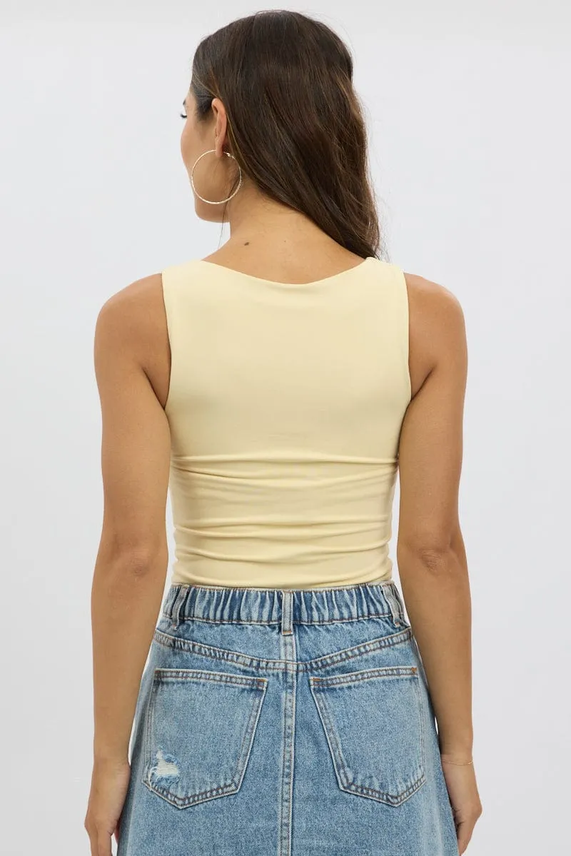 Yellow Tank Top Sleeveles Boat Neck Supersoft sold by Ally Fashion product image thumbnail 5