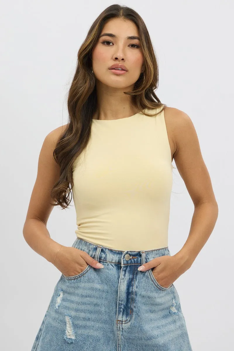 Yellow Tank Top Sleeveles Boat Neck Supersoft sold by Ally Fashion product image thumbnail 3