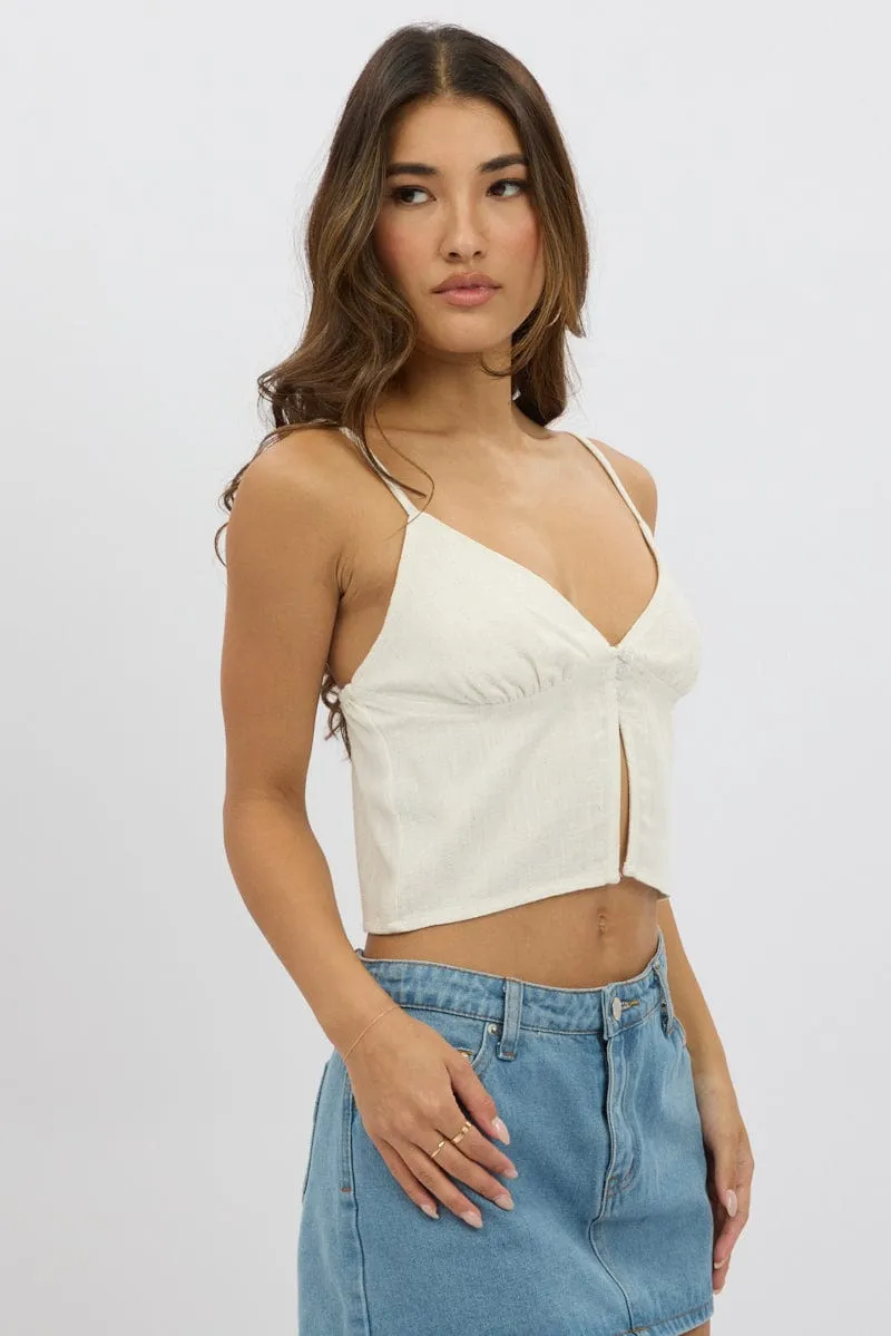 Beige Cami Top Open Front Linen Blend sold by Ally Fashion product image thumbnail 4