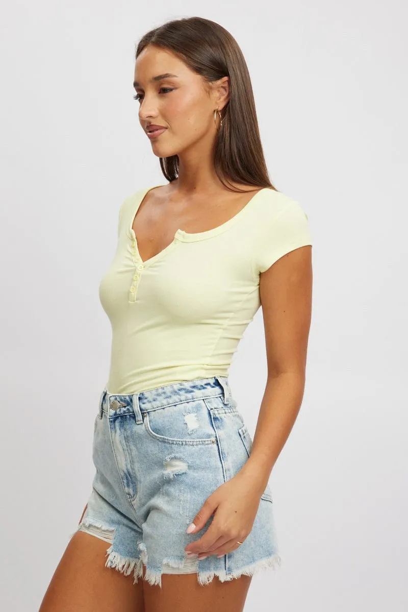 Yellow Button Down Tee Short Sleeve Rib sold by Ally Fashion product image thumbnail 3