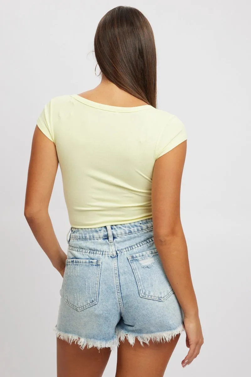 Yellow Button Down Tee Short Sleeve Rib sold by Ally Fashion product image thumbnail 4