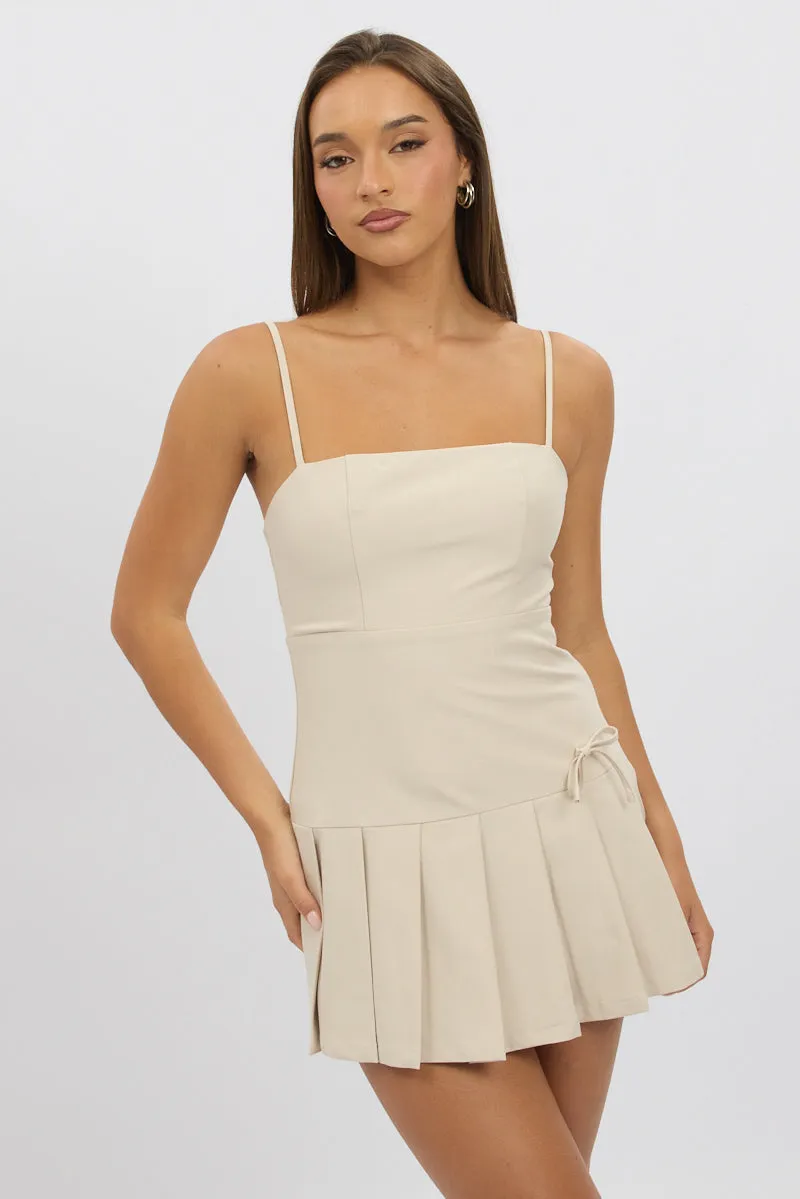 Beige Pleated Mini Dress sold by Ally Fashion product image thumbnail 3