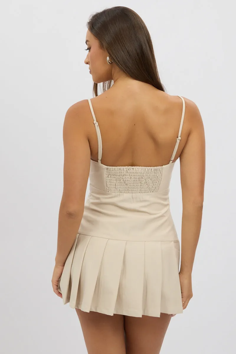 Beige Pleated Mini Dress sold by Ally Fashion product image thumbnail 5