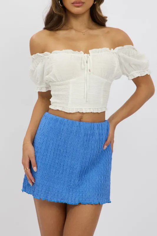 Blue Mini Skirt Elasticated Waist Textured Lined sold by Ally Fashion