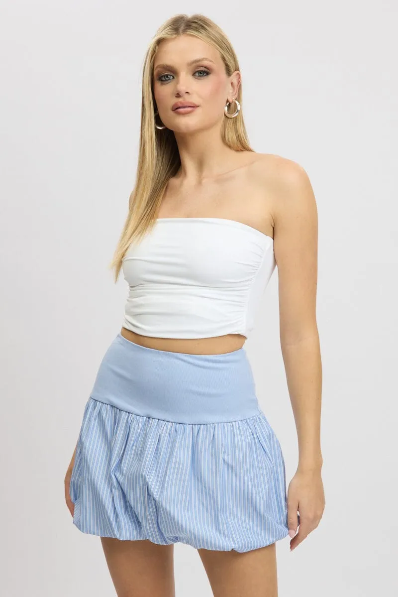 Blue Stripe Bubble Skirt High Rise Rib Waist Mini Balloon sold by Ally Fashion