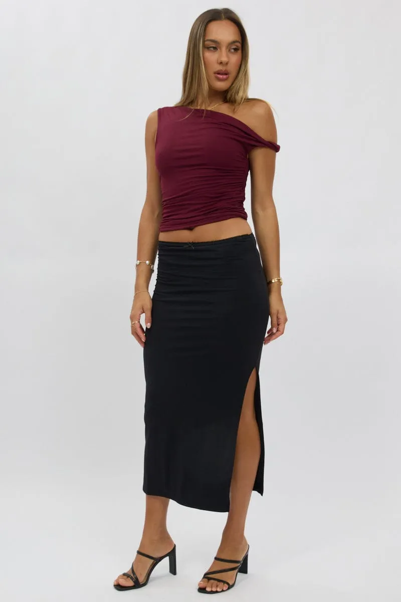 Black Midaxi Skirt High Rise Supersoft Picot Trim Lined sold by Ally Fashion