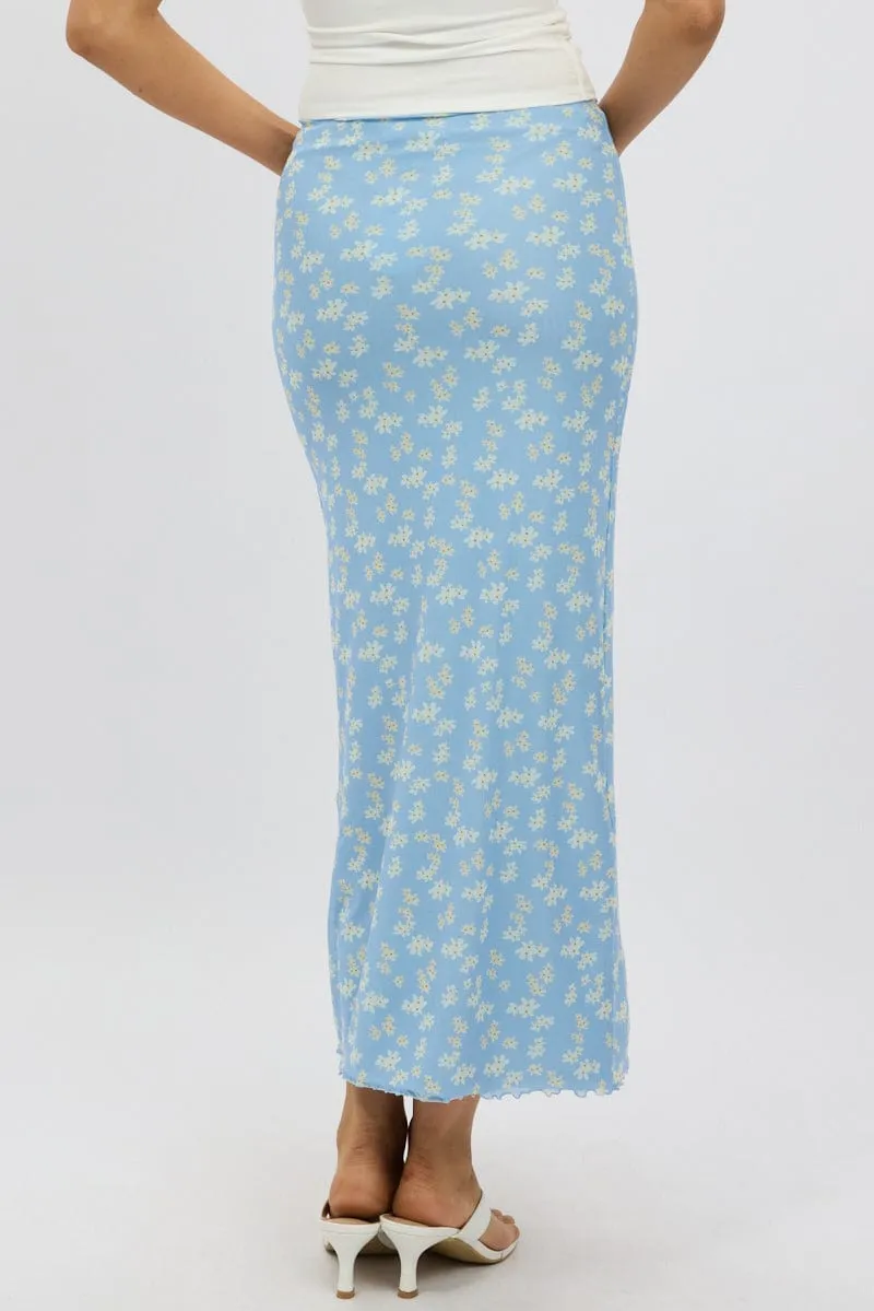 Blue Ditsy Maxi Skirt Elastic Waist Mesh Lined sold by Ally Fashion product image thumbnail 5