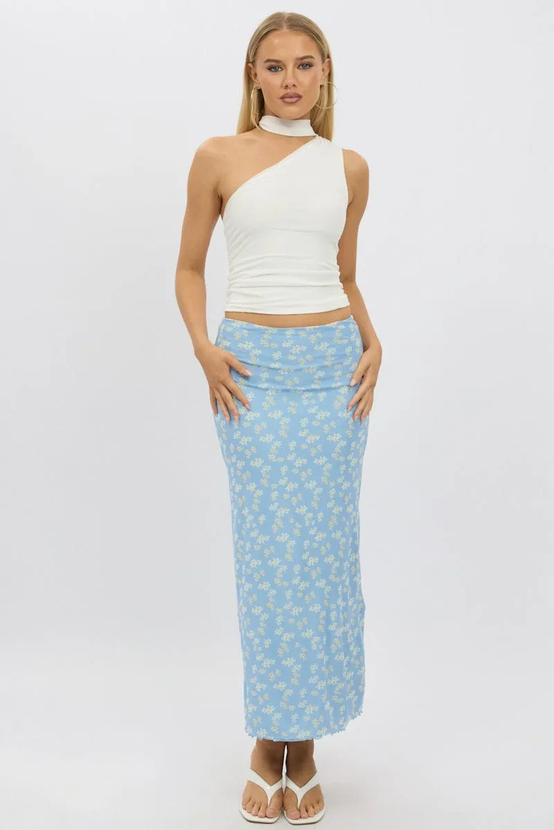 Blue Ditsy Maxi Skirt Elastic Waist Mesh Lined sold by Ally Fashion product image thumbnail 3