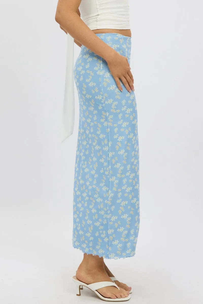 Blue Ditsy Maxi Skirt Elastic Waist Mesh Lined sold by Ally Fashion product image thumbnail 4
