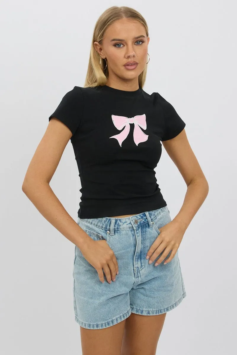 Black Graphic Tee Short Sleeve sold by Ally Fashion product image thumbnail 3