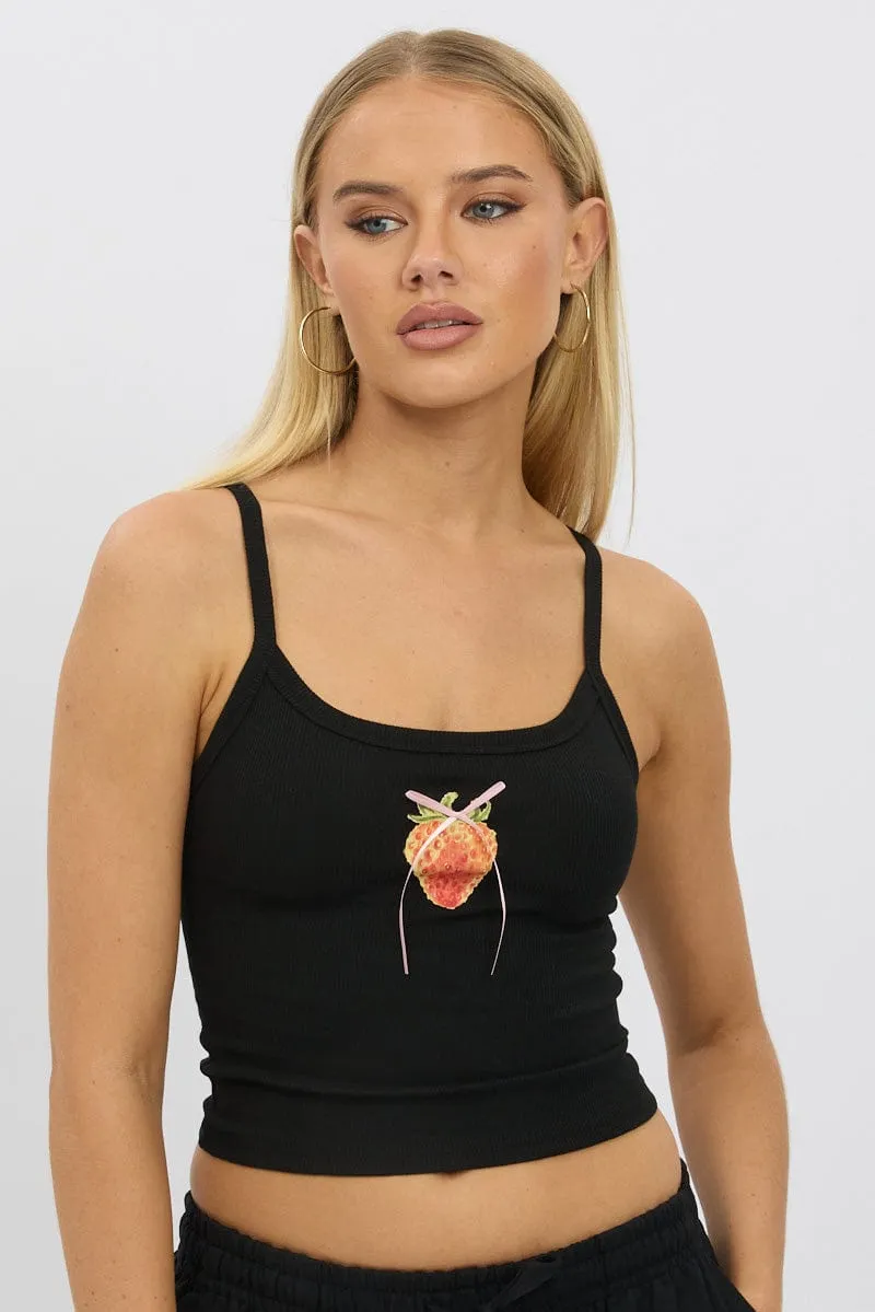 Black Graphic Singlet Top sold by Ally Fashion