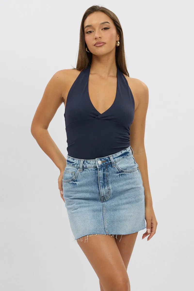 Blue Halter Neck Top V Neck Supersoft sold by Ally Fashion product image thumbnail 3