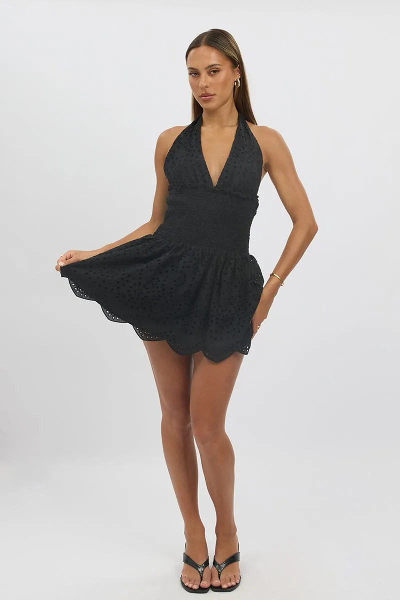 Black Halter Neck Dress Mini Eyelet Fabric sold by Ally Fashion product image thumbnail 2