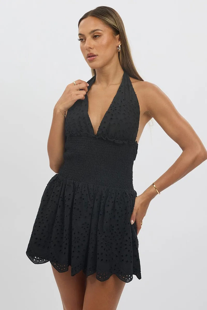 Black Halter Neck Dress Mini Eyelet Fabric sold by Ally Fashion product image thumbnail 3